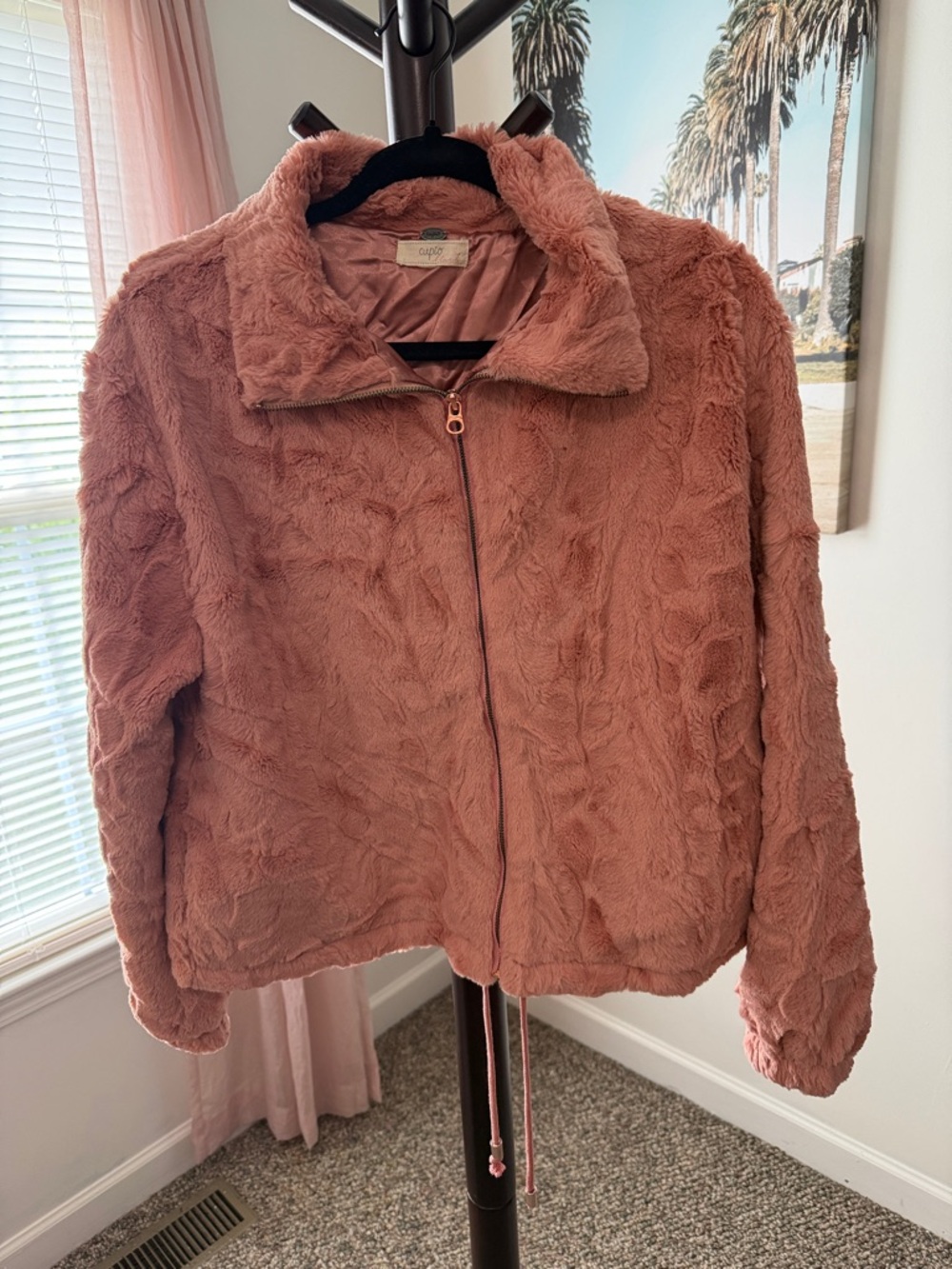Cozy Dusty Rose Faux Fur Zip Jacket